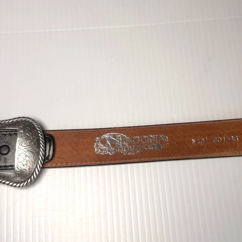Nocona‎ Mens Black Leather Western Belt Ornate Silver Buckle Size 46